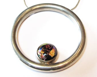 Sterling Silver Hoop necklace with Dichroic glass unique design