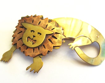 Cecil the Lion Barrette, Brass and copper lion, lioness, french barrette, Wizard of Oz