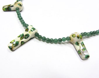 handmade glass beads and jade necklace