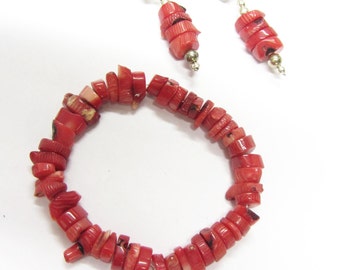 coral bracelet and earrings set