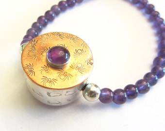 Sterling silver, copper and amethyst hollow wear focal bead with amethyst necklace