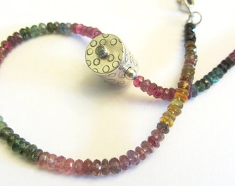 Watermelon Tourmaline and sterling silver necklace