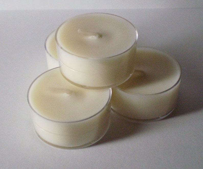 24 Soy Wax Clear Cup Tea Lights Scented, DYE FREE image 2