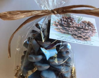 10 FIRE STARTERS - Individually Wrapped Hand Dipped Pine Cone -  Great for Fireplace