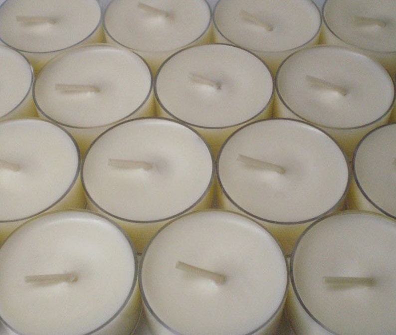 24 Soy Wax Clear Cup Tea Lights Scented, DYE FREE image 1