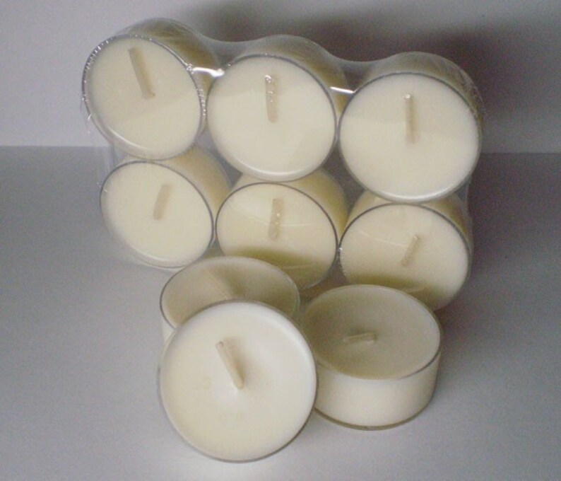 24 Soy Wax Clear Cup Tea Lights Scented, DYE FREE image 3