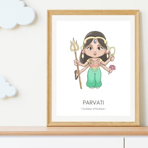 Parvati Wall Art I Indian Gods and Goddesses Poster | Hindu Wall Art for Kids | Krishna Ganesh | Digital Download | Cultural Nursery Decor