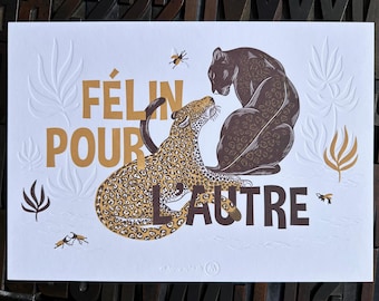 Feline for the other - Letterpress Illustration A4