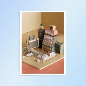 Studio sonoro colorato - Colori autunnali - Illustrazione 3D - Decorazione per studio musicale per amanti dei sintetizzatori e arte murale per la casa