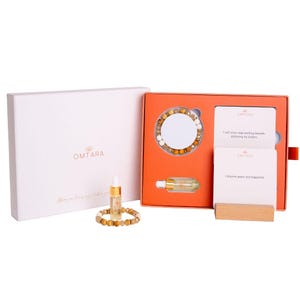 Set de regalo de pulsera de aromaterapia para mujer: pulsera de piedra volcánica, aceites esenciales y tarjetas de afirmación para aliviar el estrés, relajarse y sentirse bien.