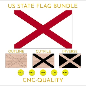Alabama Flag SVG Bundle | Alabama State Flag | CNC Quality Cut Files | Color, Outline, Cutfile, Inverse | dxf, png, pdf, eps