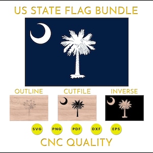 South Carolina Flag SVG Bundle | CNC Quality Cut Files | Color, Outline, Cutfile, Inverse | dxf, png, pdf, eps