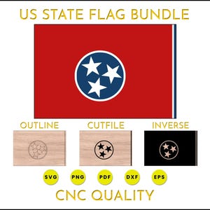 SVG-bundel vlag Tennessee | CNC-kwaliteit gesneden bestanden | Kleur, omtrek, snijbestand, invers | dxf, png, pdf, eps