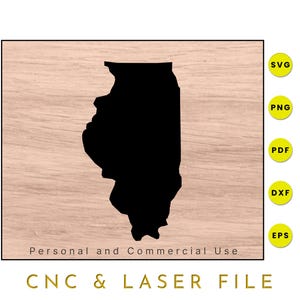 Carte de l'état de l'Illinois | SVG de l'Illinois | Illinois PNG | Clipart carte de l'Illinois | Fichiers coupe Cricut et Silhouettes | vectorielle | dxf | EPS | pdf