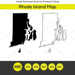 Rhode Island Bundesstaat Karte | Rhode Island SVG | Rhode Island PNG | Rhode Island Karte Clipart | Cricut & Silhouette Schnittdateien | Vektor | dxf | eps