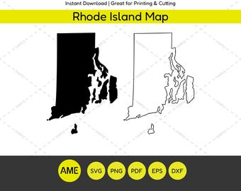 Mappa del Rhode Island: file di taglio SVG, PNG, DXF (download digitale)