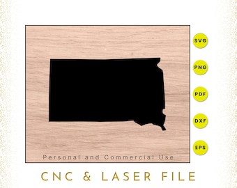 South Dakota Map: SVG, PNG, DXF Cut Files (Digital Download)