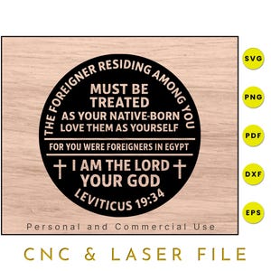 Levítico 19:34 SVG / Archivo de corte láser CNC / Arte mural cristiano / Decoración del hogar con versículos bíblicos / Compatible con siluetas Glowforge Cricut