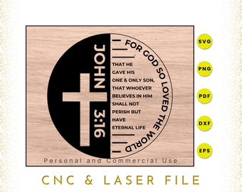 John 3:16 Christian Wall Art Laser Cut File (SVG, DXF, PDF)