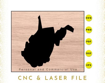 West Virginia State Map: SVG, PNG, DXF Cut Files (Digital Download)