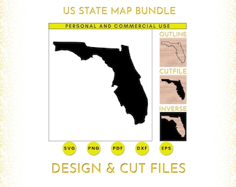 Florida State Map | Florida SVG | Florida PNG | Florida Map Clipart | Cricut and Silhouettes Cutfiles | Vector | dxf | eps | pdf