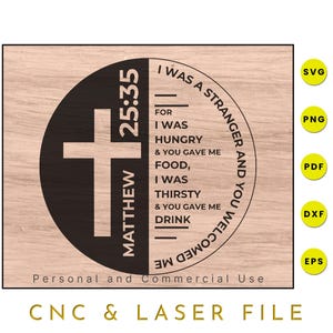 Mateo 25:35 SVG - Archivo CNC de versículos bíblicos - Plantilla de grabado láser - Descarga digital de decoración cristiana para el hogar