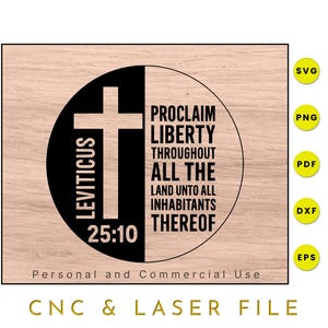 Levítico 25:10 SVG / Archivo de corte láser CNC / Arte mural cristiano / Decoración del hogar con versículo bíblico / Compatible con siluetas Glowforge Cricut