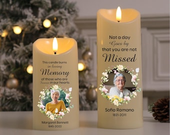 Vela LED conmemorativa con foto personalizada, regalo de condolencias navideñas por la pérdida de mamá o papá. Esta vela arde en un recuerdo cariñoso, regalo de duelo.