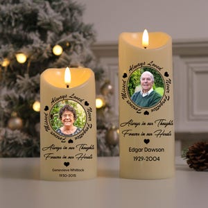 Custom Photo Memorial LED Candle,Always Loved,NeverForgotten,Forever Missed,Sympathy Candle to Rememberance Loved Ones,Bereavement Gifts