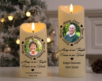 Custom Photo Memorial LED Candle,Always Loved,NeverForgotten,Forever Missed,Sympathy Candle to Rememberance Loved Ones,Bereavement Gifts