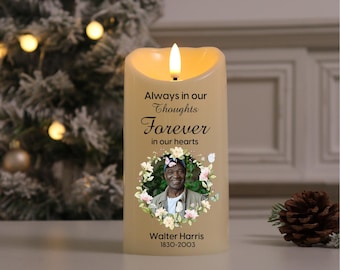 Vela LED conmemorativa con foto personalizada, regalo de condolencias navideñas por la pérdida de mamá o papá. Esta vela arde en un recuerdo cariñoso, regalo de duelo.