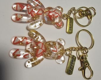 Gold  Bear Keychain, Strawberry, Handcrafted Bear Shaped Keychain, Handmade Bear Accessory, Perfect for Animal Lovers, Unique  Bear Gift
