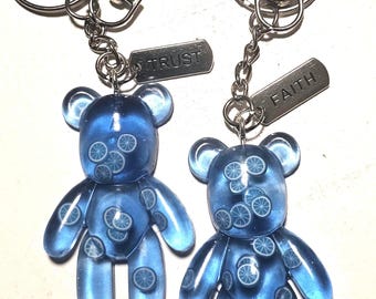 Blue Bear Keychain, Handmade Silver Bear Keychain, Ideal for Bags, Dark Blue Bear Keychain, Cute Bear Accessory, Bear Lover Gift