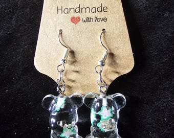 Starfruit Earrings, Teddy Bear Earrings, Glow in The Dark Stone Filled Earrings, Gummy Bear Earrings, Sterling Silver Earrings