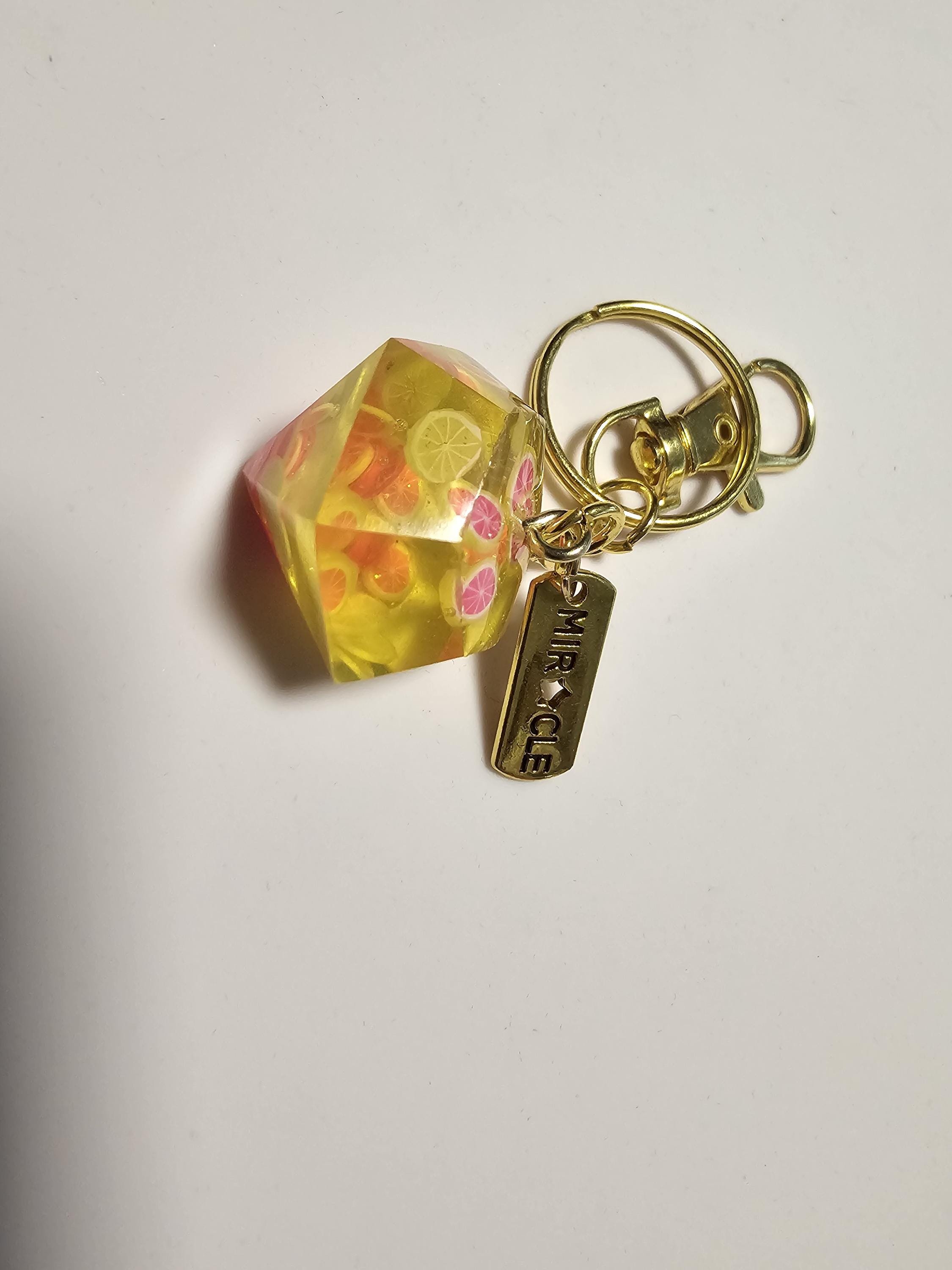 Pink Grapefruit Diamond Keychain, Glow in The Dark Lemon Filled Keychain, Sterling Silver Keychain, Inspiration Word Keychain