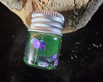 Green Keychain, Eggplant Filled Mini Jar Silver Keychain, Aesthetic Backpack Keychain, Unique Trendy Keychain