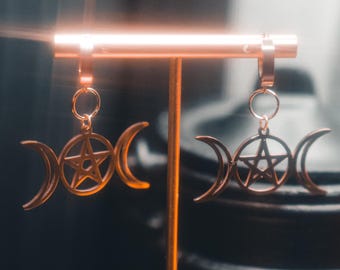 Large Triple Moon Goddess Earrings (Gold)