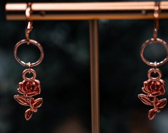 Rose Stem Earrings (Rose Gold)