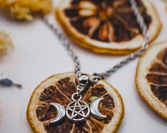 Small Triple Moon Goddess Necklace (Silver)