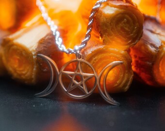 Large Triple Moon Goddess Necklace (Silver)