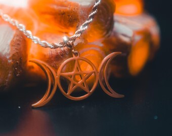 Large Triple Moon Goddess Necklace (Gold)