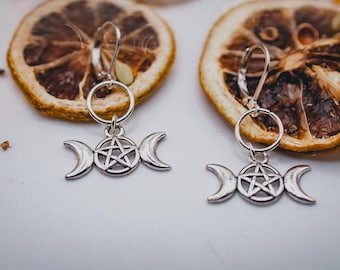Small Triple Moon Goddess Earrings (Silver)