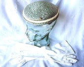 HAT Vintage Vogue Couture Dress Up Costume Retro Designer Quality True Pill Box Blue Straw with Gloves