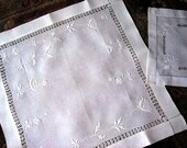 EMBROIDERED table Runner Linen Hand Made Renaissance SET 2 White Cut LACE