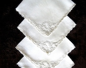 NAPKINS Replacement Tablecloth Napkin Set 4 WHITE Embroidered MADEIRA Fine Linen
