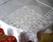 DAMASK TABLECLOTH Vintage Ivory WHITE Formal Supple Party Damask Blend Playful Harlequin