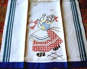 TOWEL Vintage Hand Embroidered WHITE Linen Embroidered Retro Granny ADORABLE