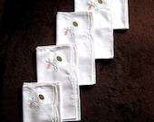 NAPKINS Replacement UNUSED Napkin Set 5 White Embroidered Pink Flowers New N W T
