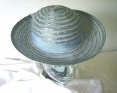 HAT Vintage Vogue Couture Dress Up Costume Retro Designer Quality Fashion ANTIQUE Bonnet WIDE Powder Blue Straw