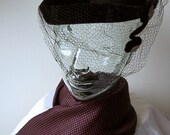 HAT Vintage Dress Up Costume Retro Cap Pill Box Face Net BLACK VELVET Rhinestones Scarf
